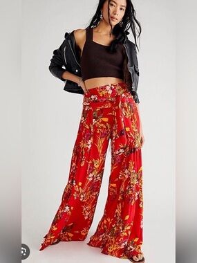 Free People One Aloha Printed Wide-Leg Pants